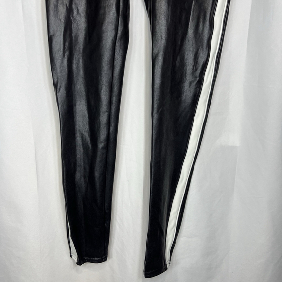 SPANX Women’s Leggings Faux Leather Black White Side Stripe Skinny Pants Sz XL - Picture 3 of 9